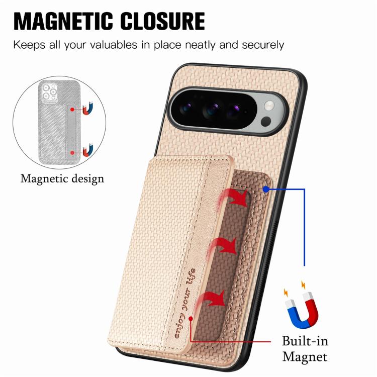For Google Pixel 9 / 9 Pro Carbon Fiber Magnetic Card Bag Phone Case