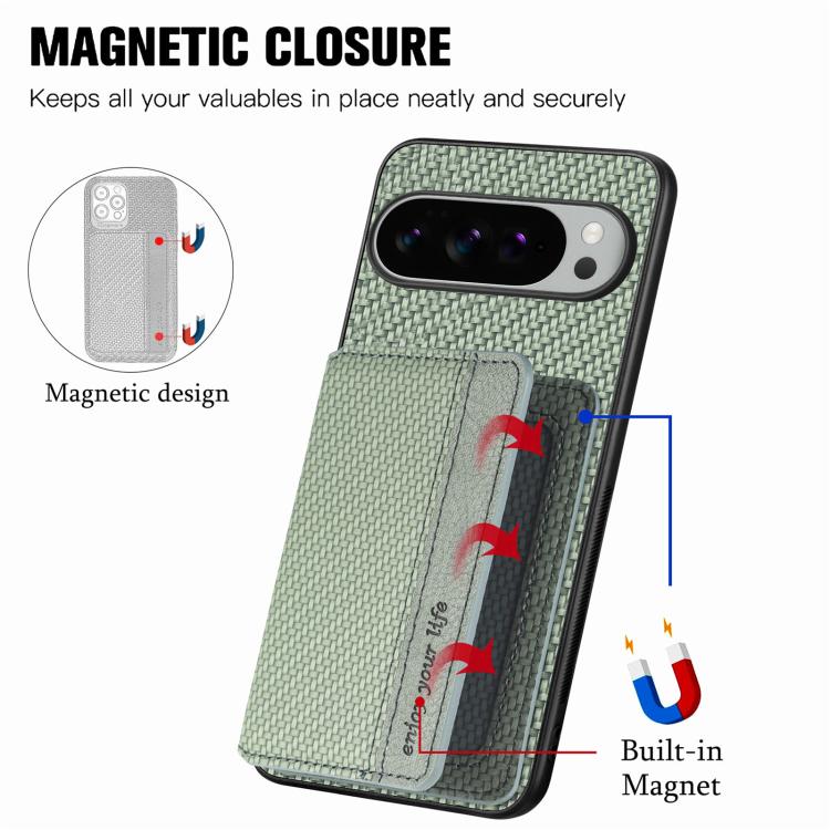 For Google Pixel 9 Pro XL Carbon Fiber Magnetic Card Bag Phone Case
