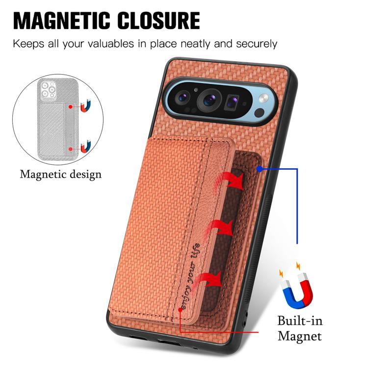For Google Pixel 10 Pro XL Carbon Fiber Magnetic Card Bag Phone Case