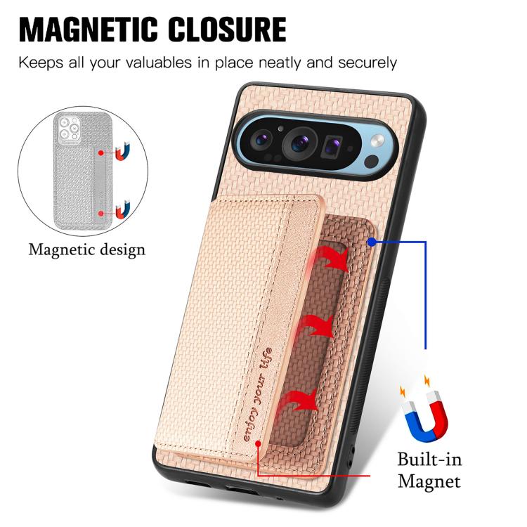 For Google Pixel 10 Pro XL Carbon Fiber Magnetic Card Bag Phone Case