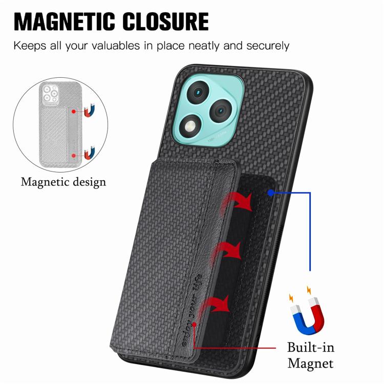 For Honor 400 Lite Global Carbon Fiber Magnetic Card Bag Phone Case