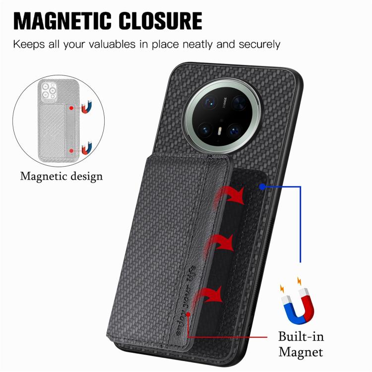 For Huawei Mate 70 Carbon Fiber Magnetic Card Bag Phone Case