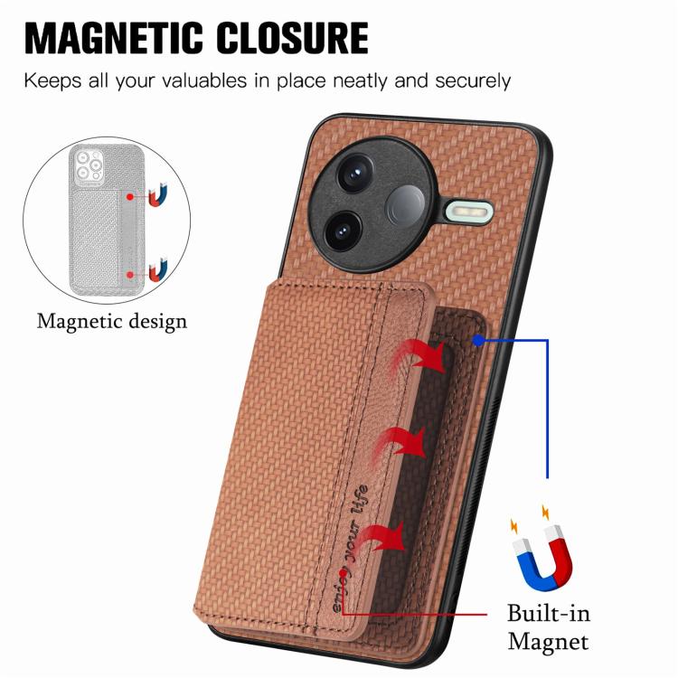 For Redmi K80 / Poco F7 Pro Carbon Fiber Magnetic Card Bag Phone Case
