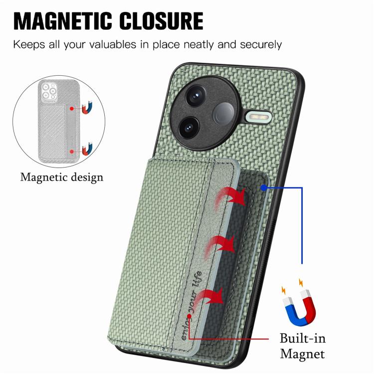 For Redmi K80 / Poco F7 Pro Carbon Fiber Magnetic Card Bag Phone Case