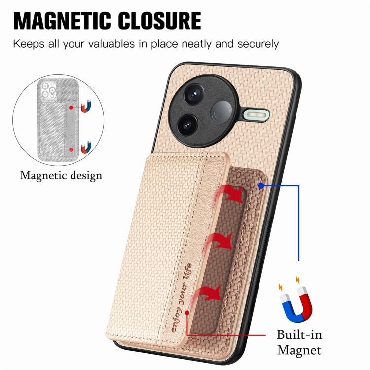 For Redmi K80 / Poco F7 Pro Carbon Fiber Magnetic Card Bag Phone Case