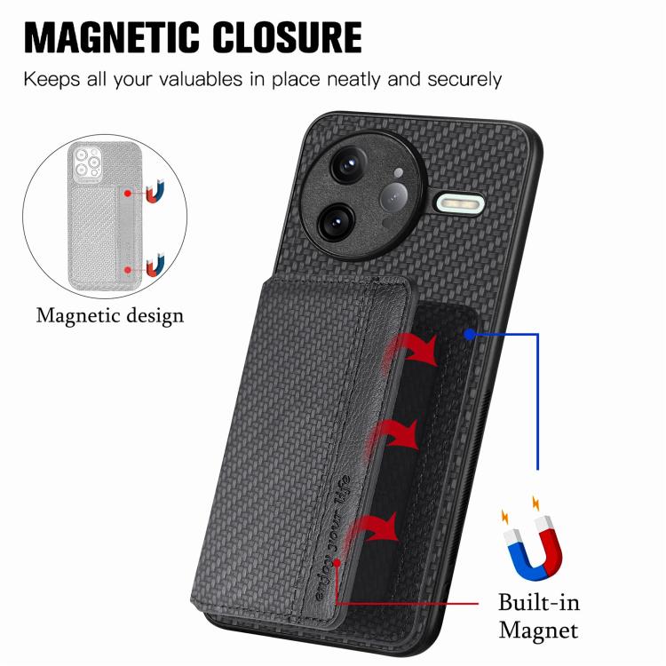 For Redmi K80 Pro / Poco F7 Ultra Carbon Fiber Magnetic Card Bag Phone Case
