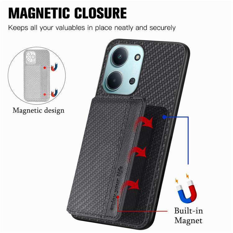 For Redmi 15C 5G / 4G Global 171mm Carbon Fiber Magnetic Card Bag Phone Case