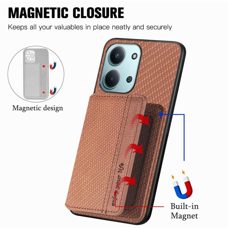 For Redmi 15C 5G / 4G Global 171mm Carbon Fiber Magnetic Card Bag Phone Case