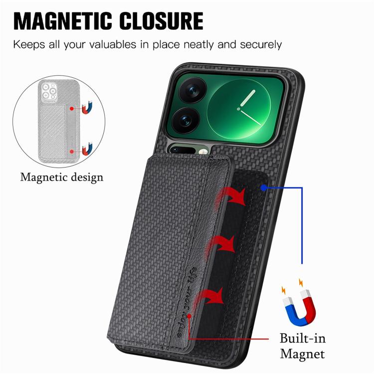 For Xiaomi 17 Pro Carbon Fiber Magnetic Card Bag Phone Case