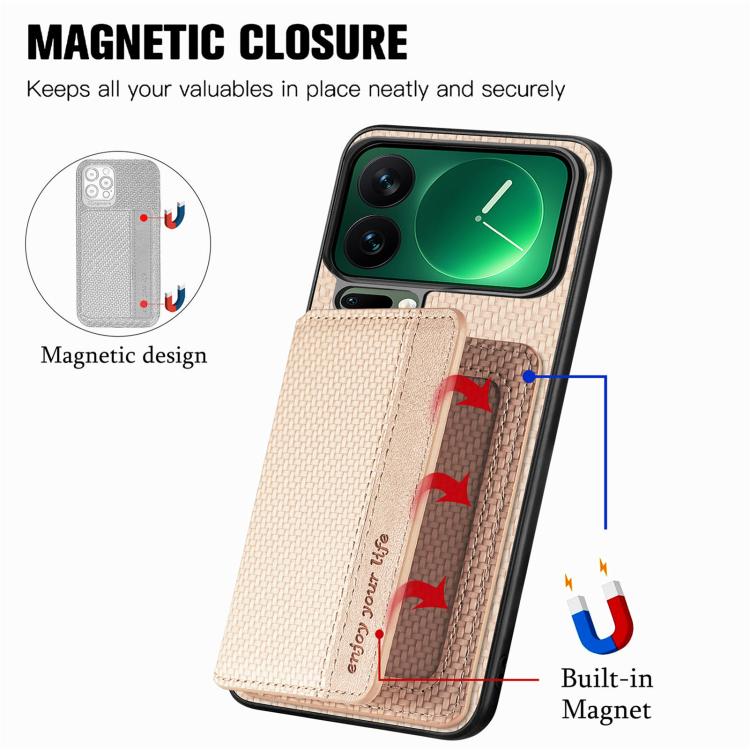 For Xiaomi 17 Pro Carbon Fiber Magnetic Card Bag Phone Case