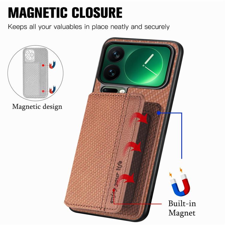 For Xiaomi 17 Pro Max Carbon Fiber Magnetic Card Bag Phone Case
