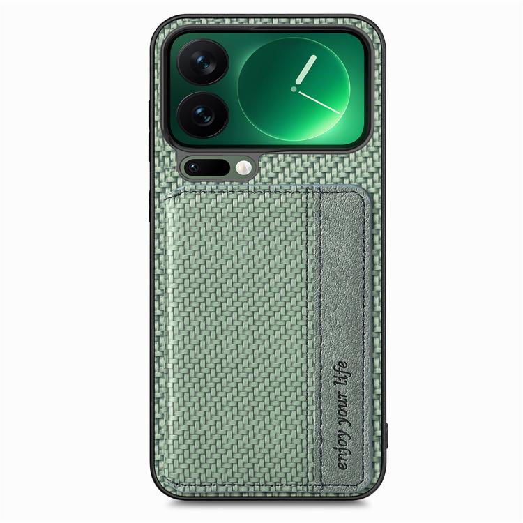 For Xiaomi 17 Pro Max Carbon Fiber Magnetic Card Bag Phone Case