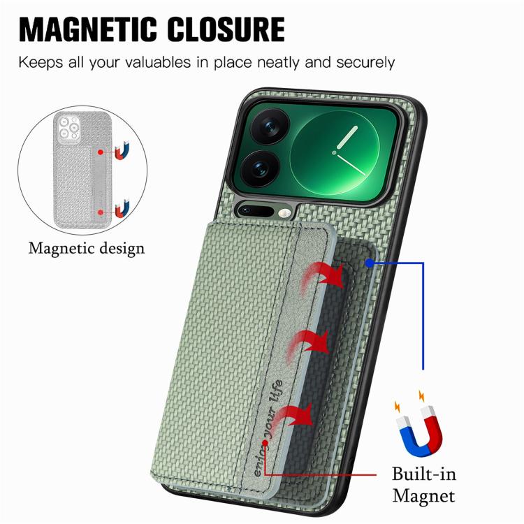 For Xiaomi 17 Pro Max Carbon Fiber Magnetic Card Bag Phone Case