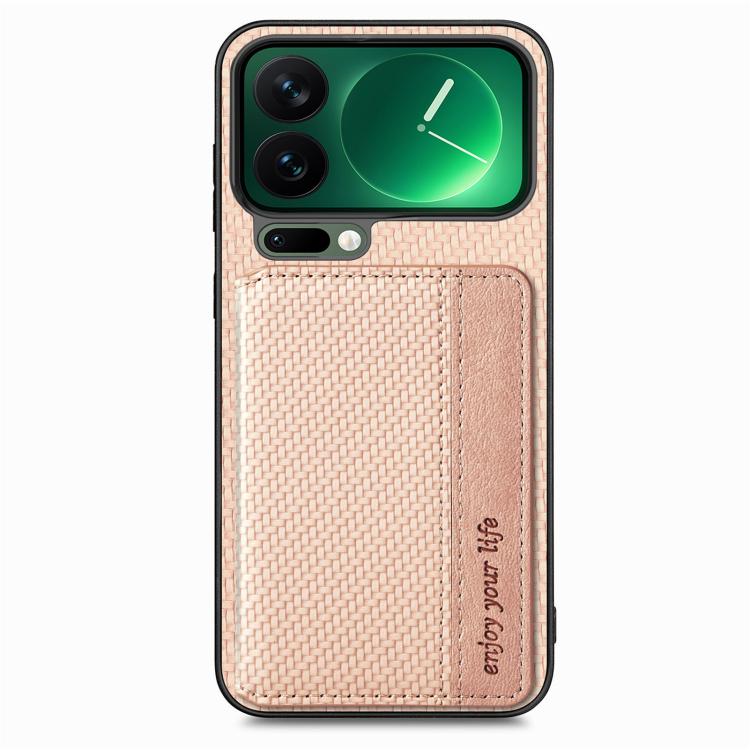 For Xiaomi 17 Pro Max Carbon Fiber Magnetic Card Bag Phone Case