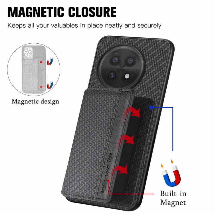 For OnePlus 13 Carbon Fiber Magnetic Card Bag Phone Case