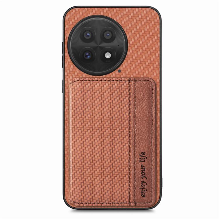 For OnePlus 13 Carbon Fiber Magnetic Card Bag Phone Case