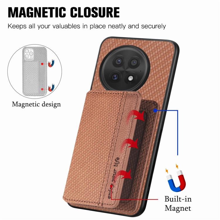 For OnePlus 13 Carbon Fiber Magnetic Card Bag Phone Case