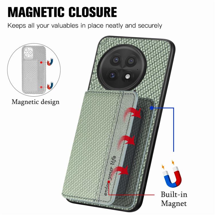 For OnePlus 13 Carbon Fiber Magnetic Card Bag Phone Case