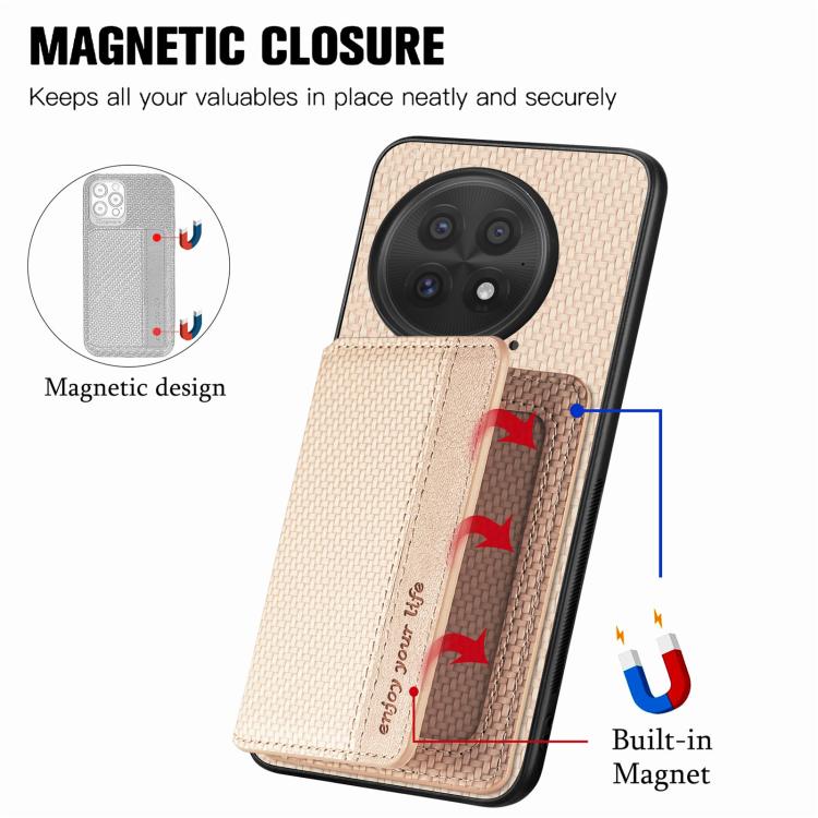 For OnePlus 13 Carbon Fiber Magnetic Card Bag Phone Case