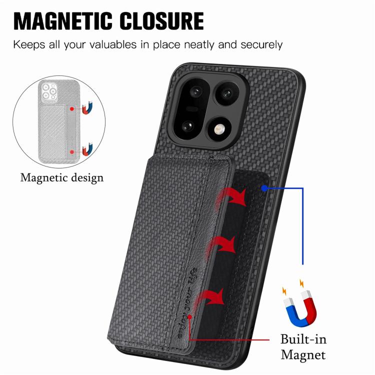 For OnePlus 15 Carbon Fiber Magnetic Card Bag Phone Case