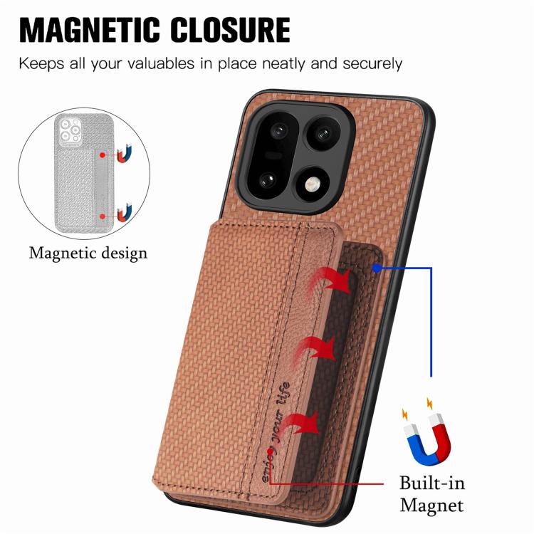 For OnePlus 15 Carbon Fiber Magnetic Card Bag Phone Case