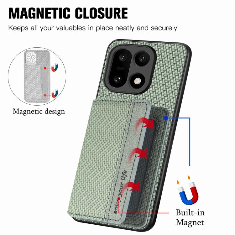 For OnePlus 15 Carbon Fiber Magnetic Card Bag Phone Case