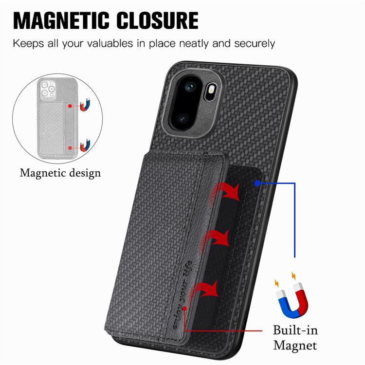 For OnePlus Ace 6 / 6T / 15R Carbon Fiber Magnetic Card Bag Phone Case