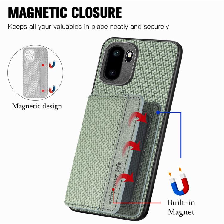 For OnePlus Ace 6 / 6T / 15R Carbon Fiber Magnetic Card Bag Phone Case