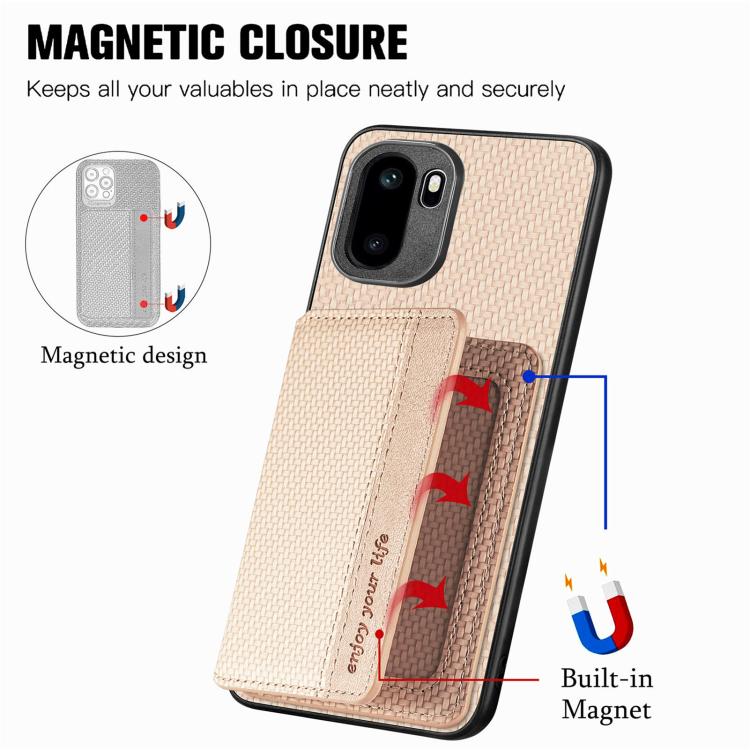 For OnePlus Ace 6 / 6T / 15R Carbon Fiber Magnetic Card Bag Phone Case