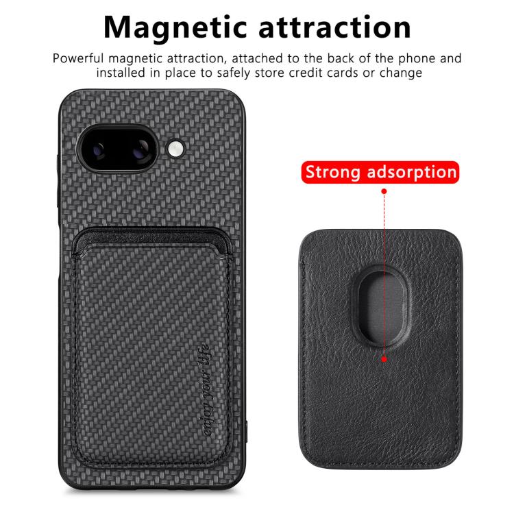 For Google Pixel 9a Carbon Fiber Leather Card Magsafe Phone Case
