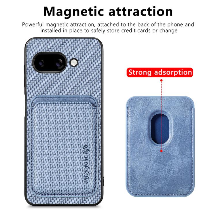 For Google Pixel 9a Carbon Fiber Leather Card Magsafe Phone Case