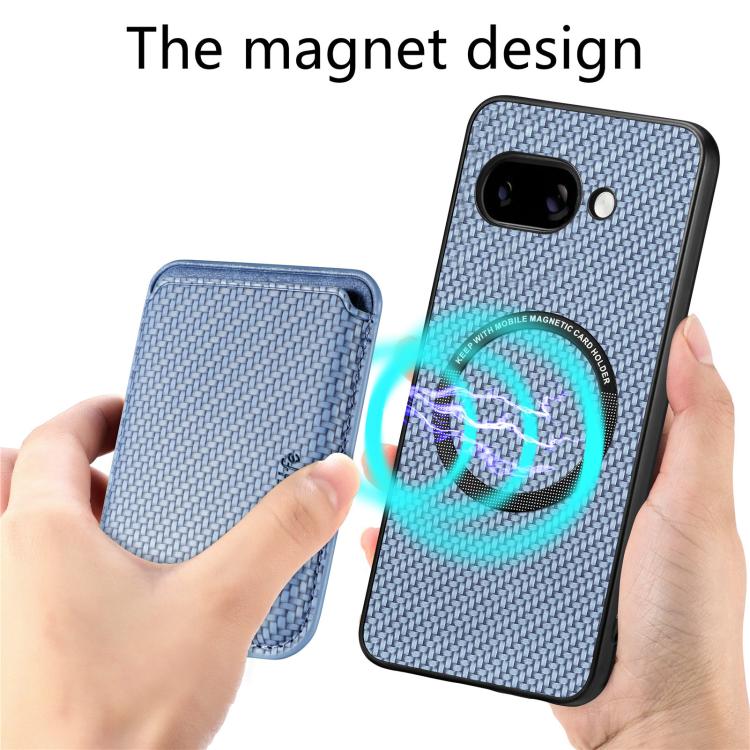 For Google Pixel 9a Carbon Fiber Leather Card Magsafe Phone Case