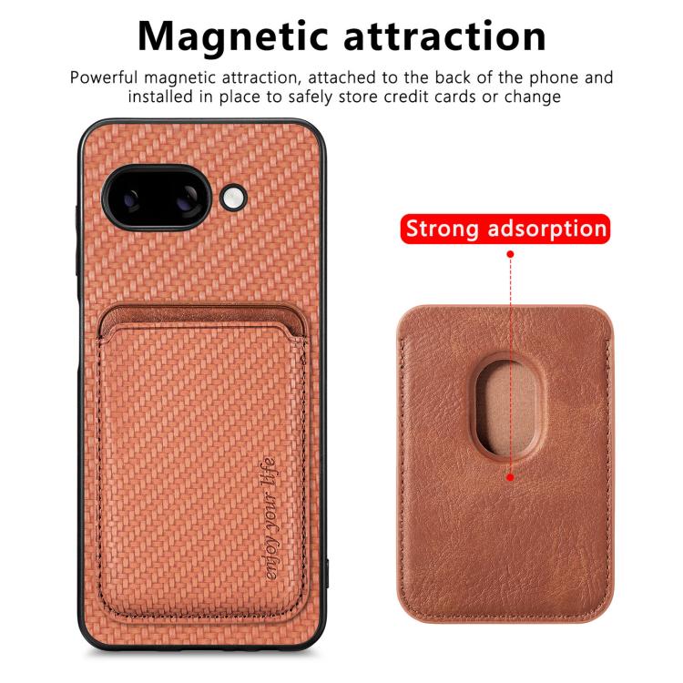 For Google Pixel 9a Carbon Fiber Leather Card Magsafe Phone Case
