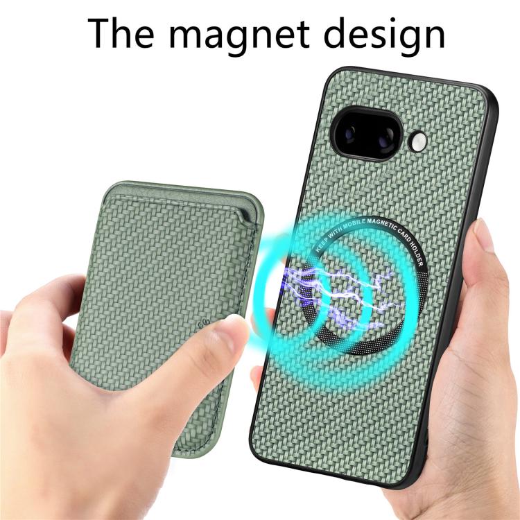 For Google Pixel 9a Carbon Fiber Leather Card Magsafe Phone Case