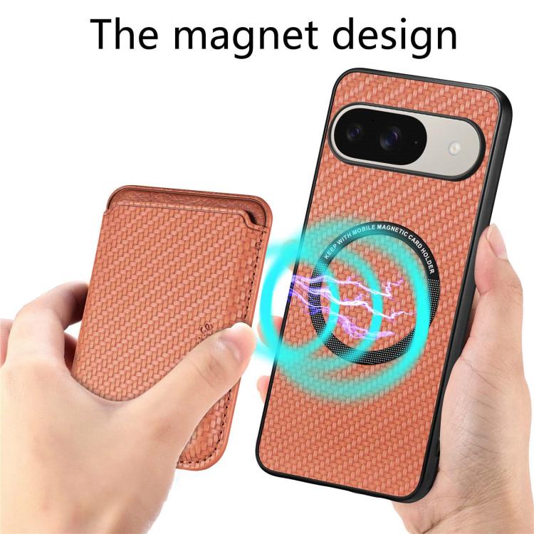 For Google Pixel 9 / 9 Pro Carbon Fiber Leather Card Magsafe Phone Case