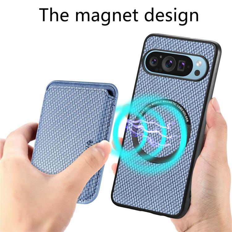 For Google Pixel 9 Pro XL Carbon Fiber Leather Card Magsafe Phone Case