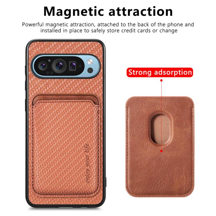 For Google Pixel 9 Pro XL Carbon Fiber Leather Card Magsafe Phone Case