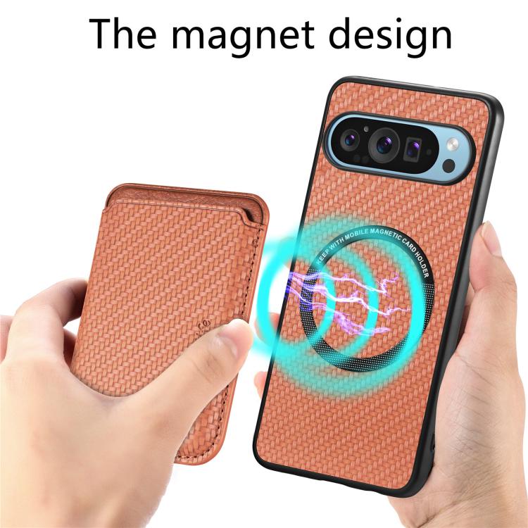 For Google Pixel 9 Pro XL Carbon Fiber Leather Card Magsafe Phone Case