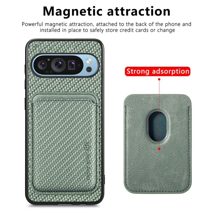 For Google Pixel 9 Pro XL Carbon Fiber Leather Card Magsafe Phone Case