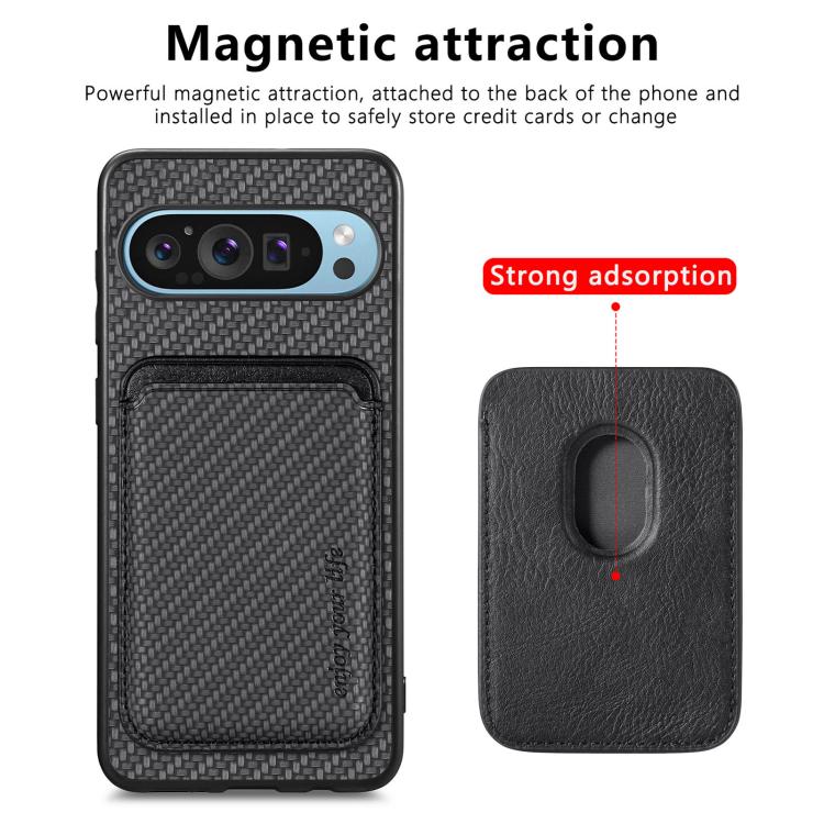 For Google Pixel 10 Pro XL Carbon Fiber Leather Card Magsafe Phone Case