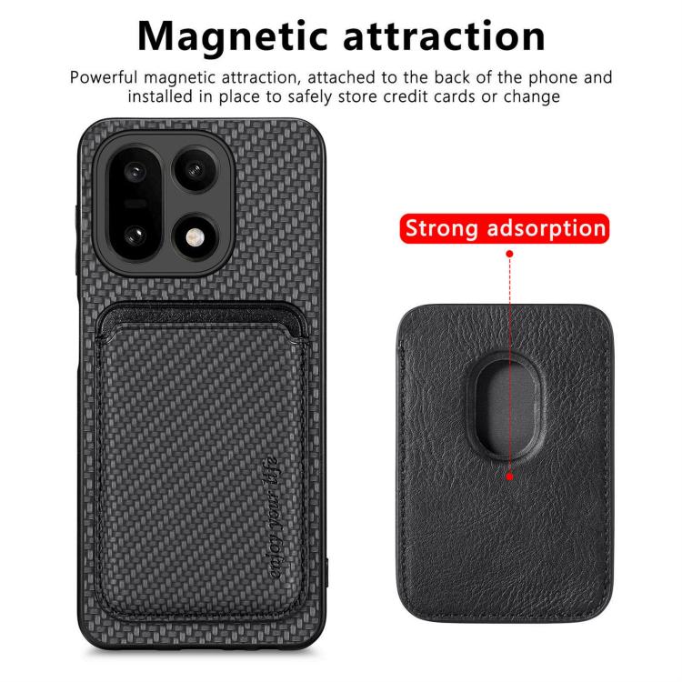 For OnePlus 15 Carbon Fiber Leather Card Magsafe Phone Case
