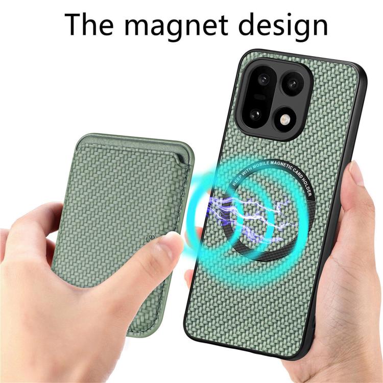 For OnePlus 15 Carbon Fiber Leather Card Magsafe Phone Case