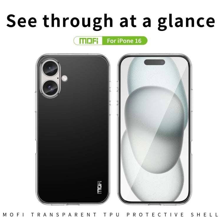 For iPhone 16 MOFI Ming Series Ultra-thin TPU Phone Case - Transparent