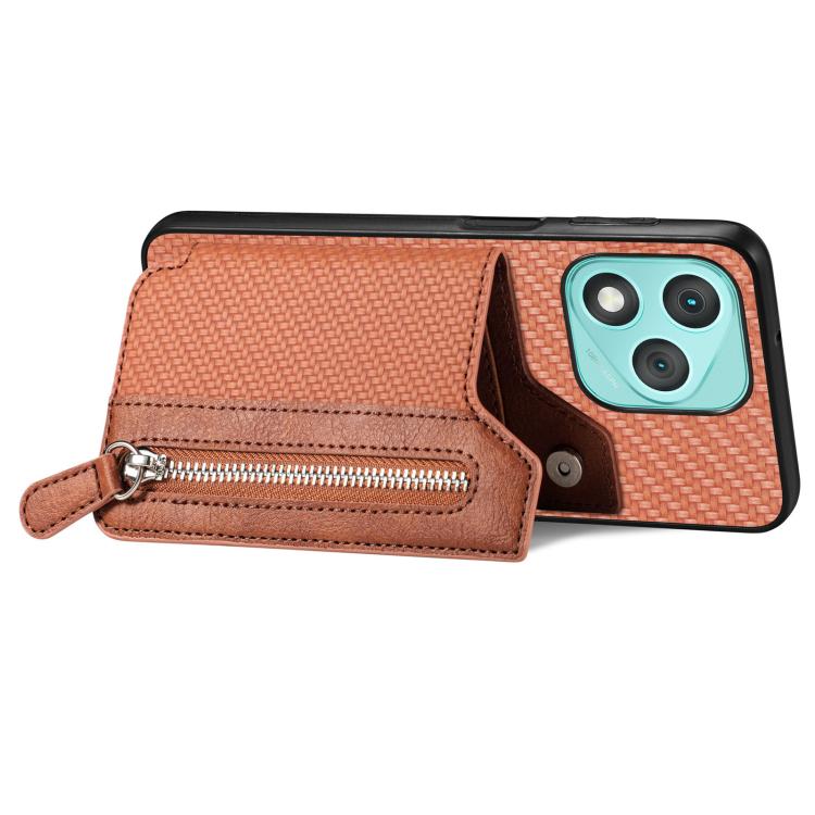 For Honor 400 Lite Global Carbon Fiber Horizontal Flip Zipper Wallet Phone Case