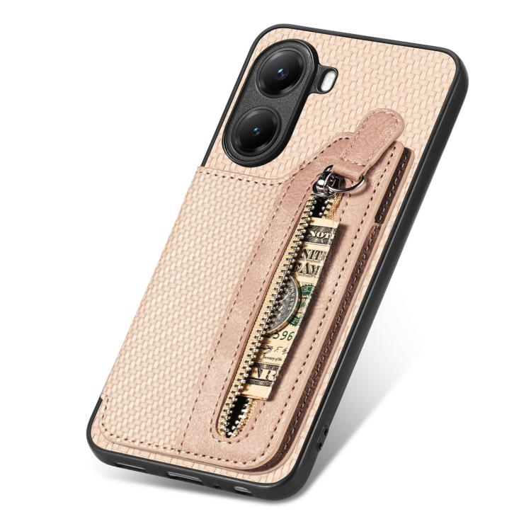 For Redmi Turbo 4 Carbon Fiber Horizontal Flip Zipper Wallet Phone Case