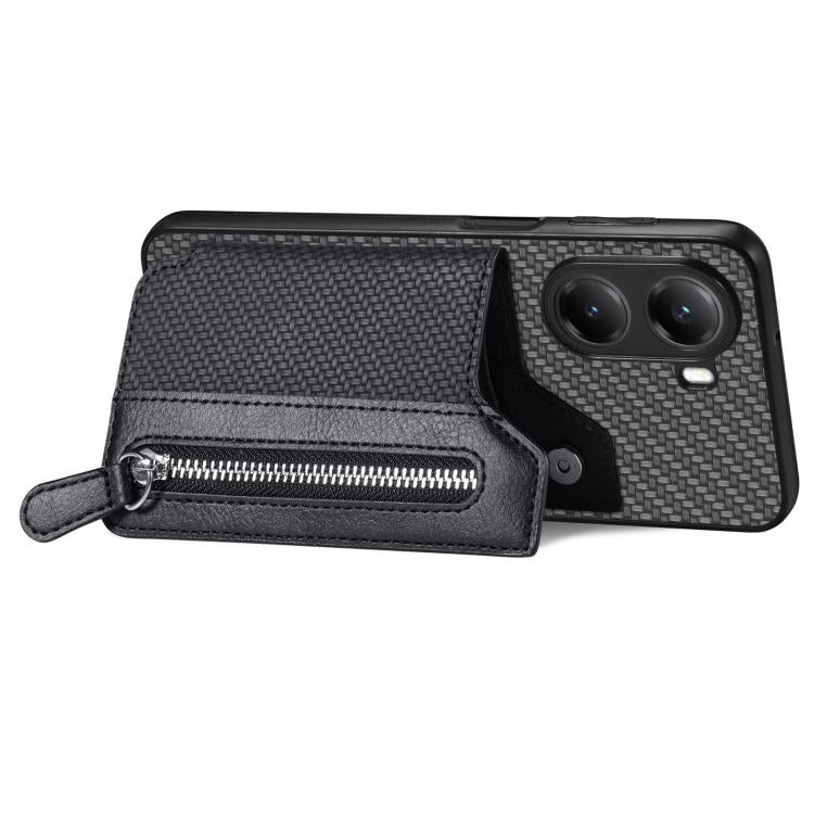 For Xiaomi Poco X7 Pro Carbon Fiber Horizontal Flip Zipper Wallet Phone Case