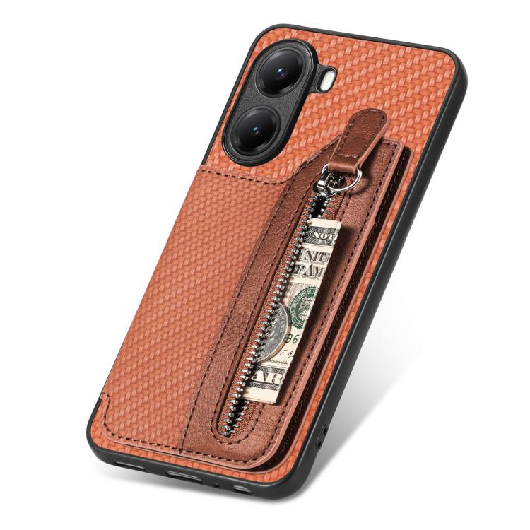 For Xiaomi Poco X7 Pro Carbon Fiber Horizontal Flip Zipper Wallet Phone Case