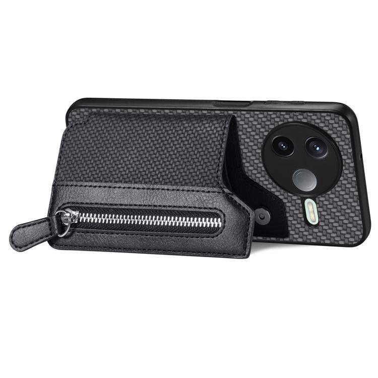 For Redmi K80 / Poco F7 Pro Carbon Fiber Horizontal Flip Zipper Wallet Phone Case