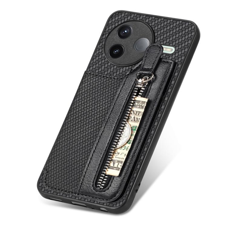 For Redmi K80 / Poco F7 Pro Carbon Fiber Horizontal Flip Zipper Wallet Phone Case