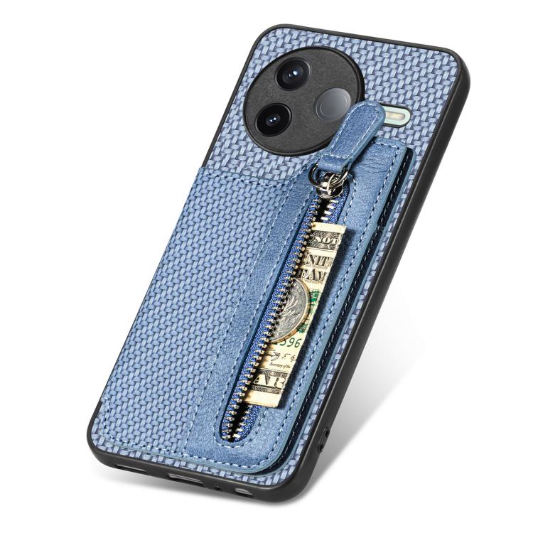 For Redmi K80 / Poco F7 Pro Carbon Fiber Horizontal Flip Zipper Wallet Phone Case